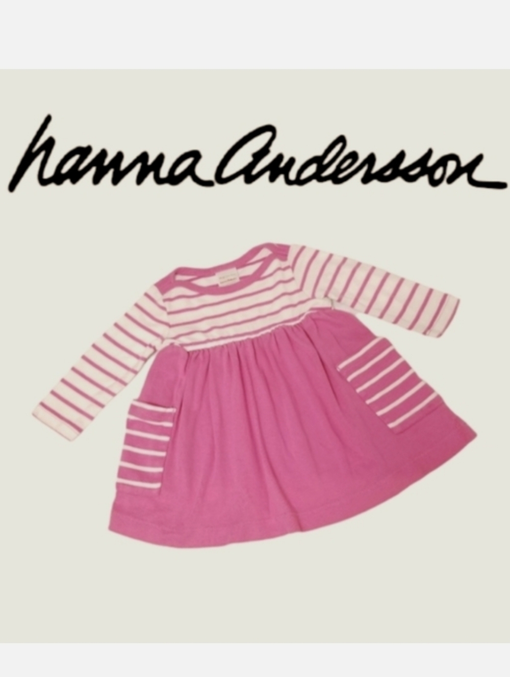 Hanna Andersson Pink Striped Long Sleeve Cotton Dress 6-12mo